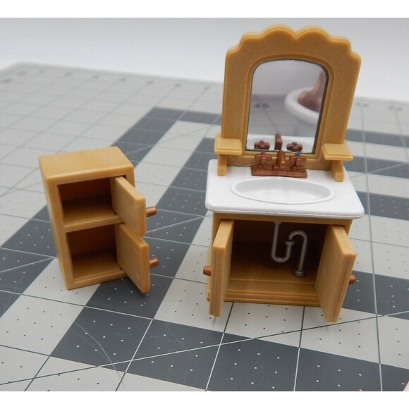 Calico Critters Sylvanian Family House Bathroom Furniture Sink Tub Toilet Epoch - Picture 5 of 6